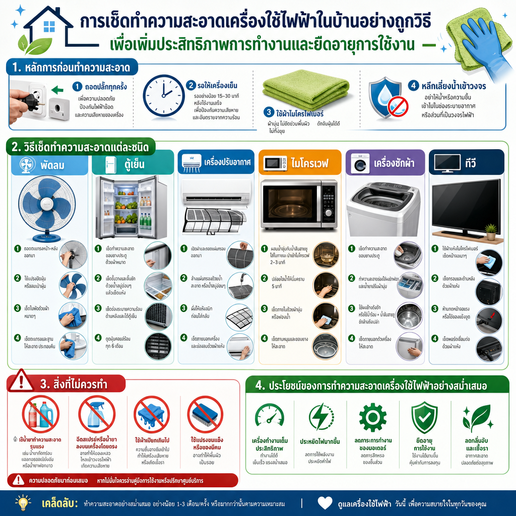 การเช็ดทำความสะอาดเครื่องใช้ไฟฟ้าในบ้านอย่างถูกวิธี เพื่อเพิ่มประสิทธิภาพการทำงานและยืดอายุการใช้งาน, detail: high